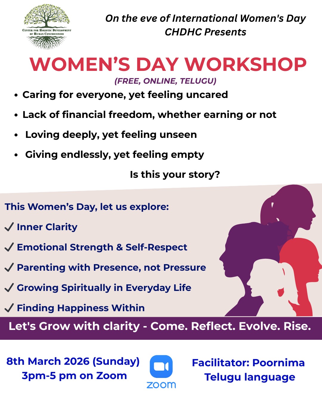 Women's Day Workshop (Online, Telugu), Sunday 8 March 2026